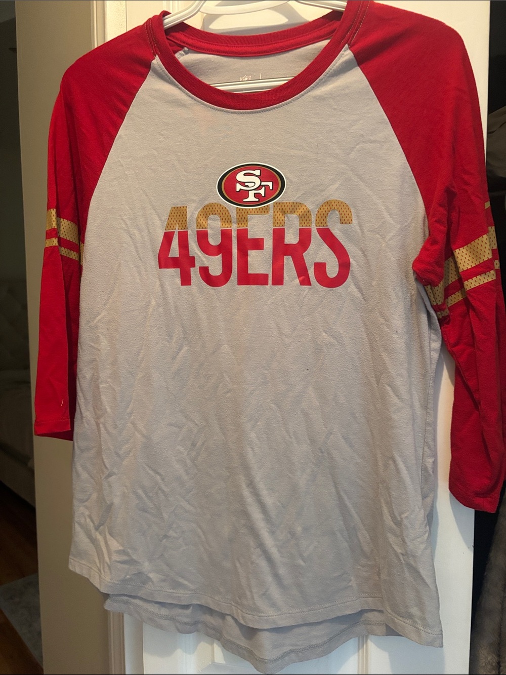 Nike San Francisco 49ers Raglan Tee - Red & White with Gold Accents